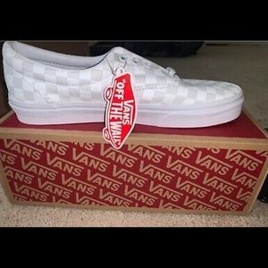 All white checkered vans